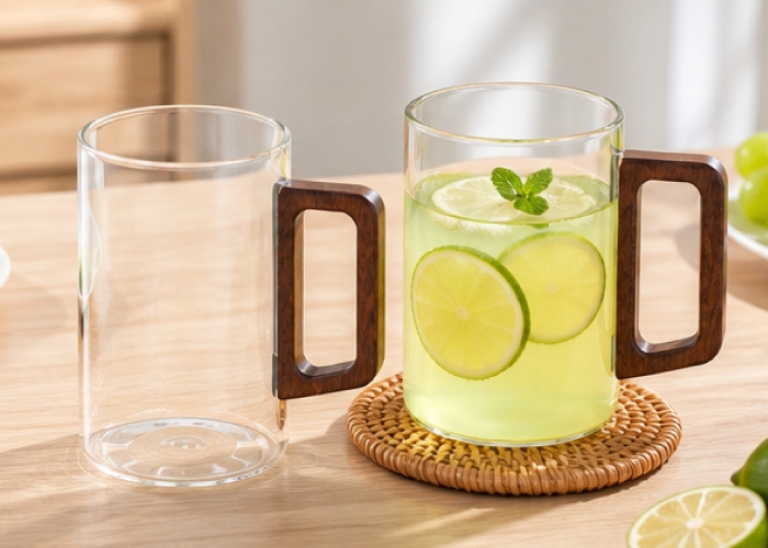 500ml Glass Mug with Wooden Handle